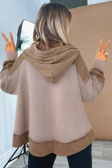 Waffle Contrast Patchwork Plus Size Pocketed Hoodie