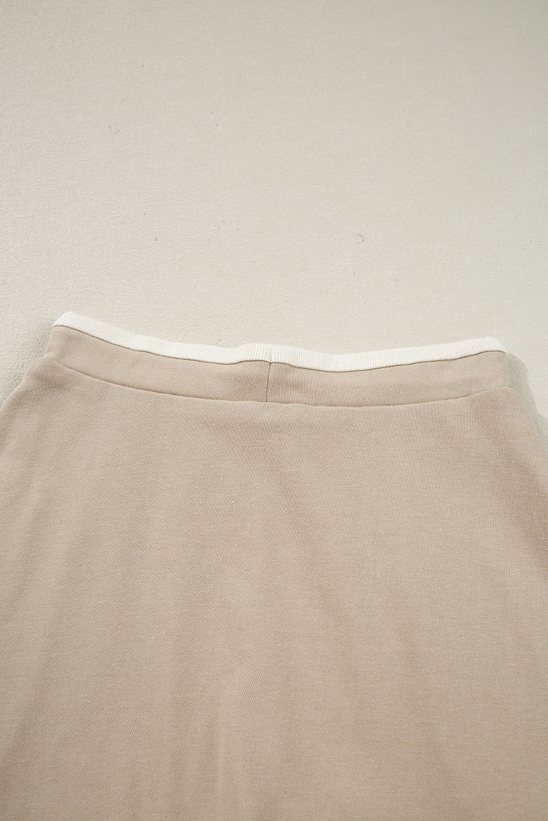 Edge Detail Colorblock Patchwork Cropped Pullover Drawstring Skirt Set