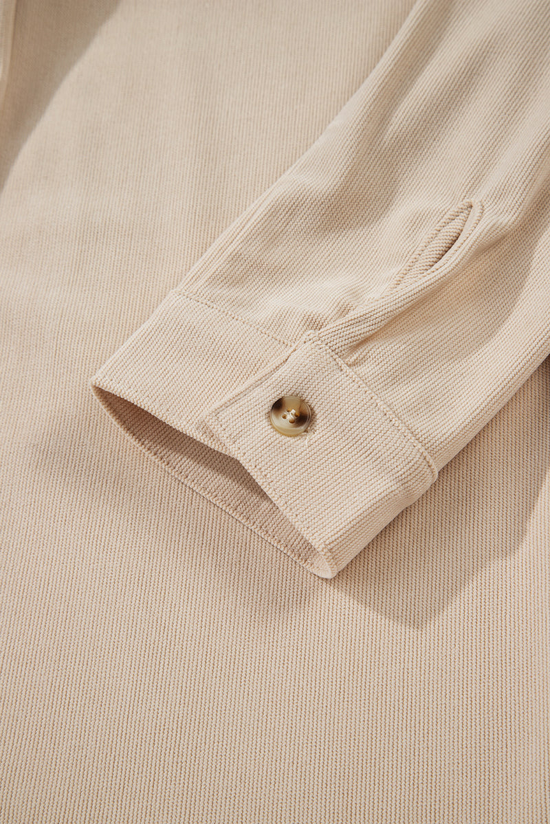 Corduroy Half Button Collared Long Sleeve Mini Dress