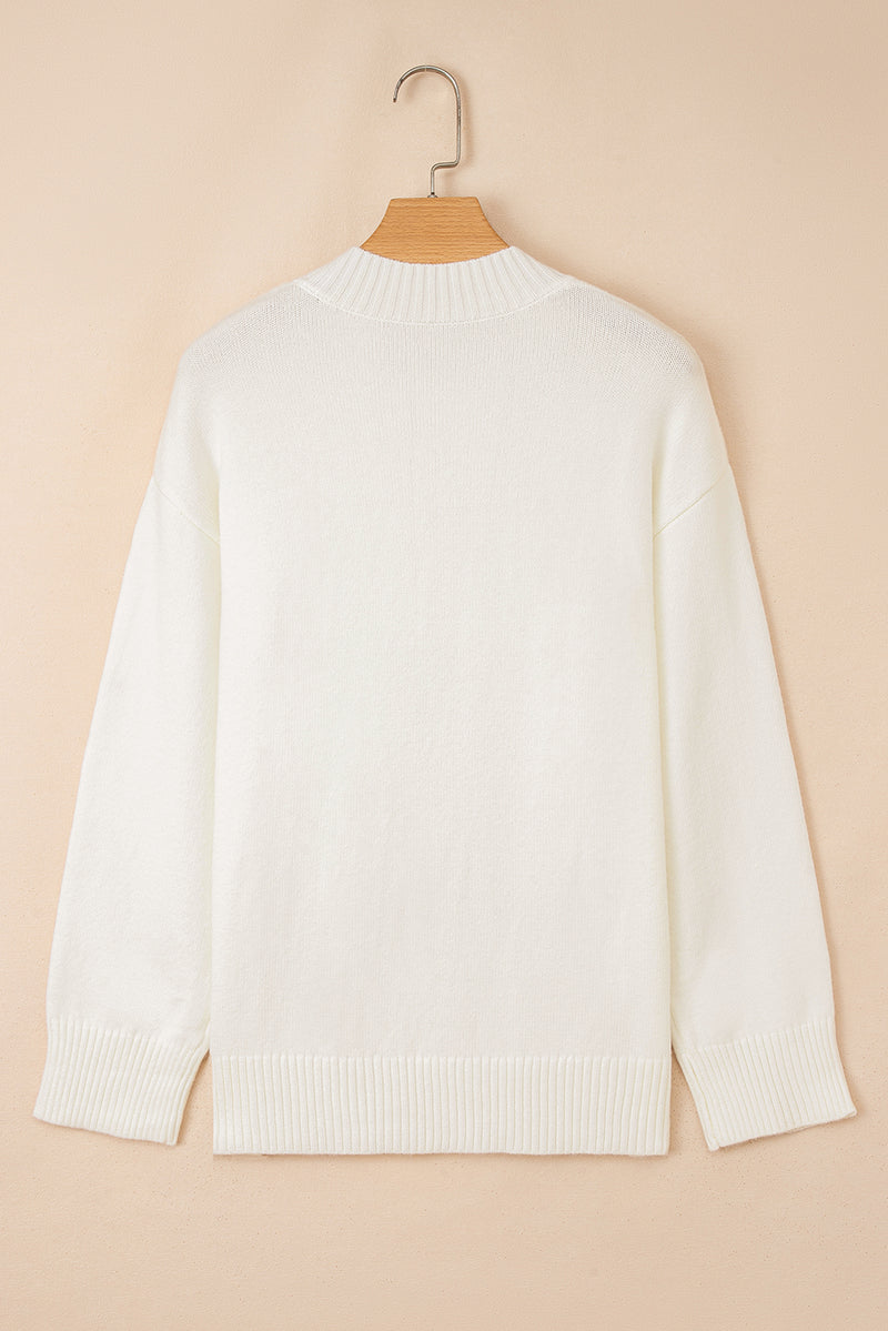 Embroidered Flower Bouquet Ribbed Trim Loose Sweater