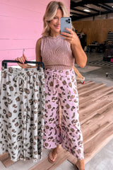 Drawstring Leopard Print Patch Pocket Loose Pants