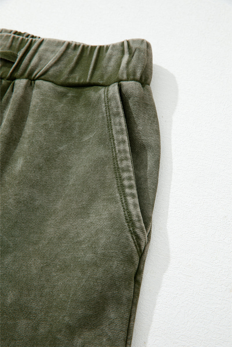 Mineral Wash Tiered Wide Leg Patchwork Drawstring Pants