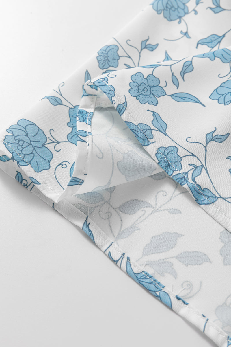 Floral Contrast Bow Puff Sleeve Mini Dress