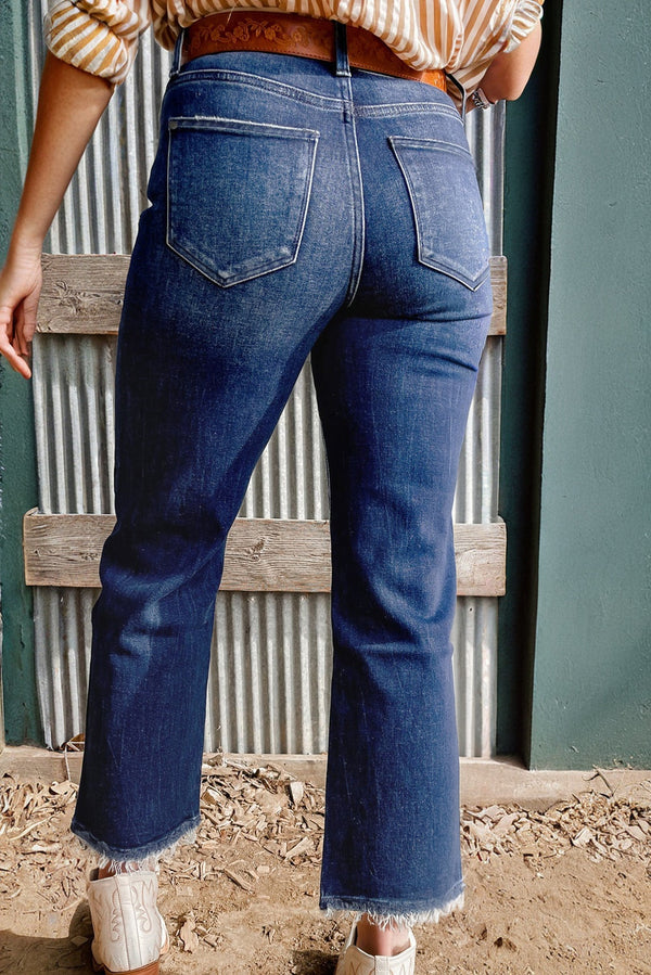 Mineral Wash Raw Hem High Waist Flared Jeans