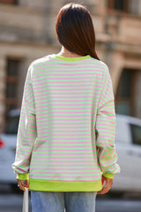 Stripe Contrast Ribbed Trim Crossed Stitch Drop Shoulder Sweatshirt
