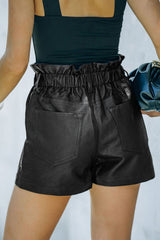 Faux Leather Paper Bag Waist High Rise Shorts