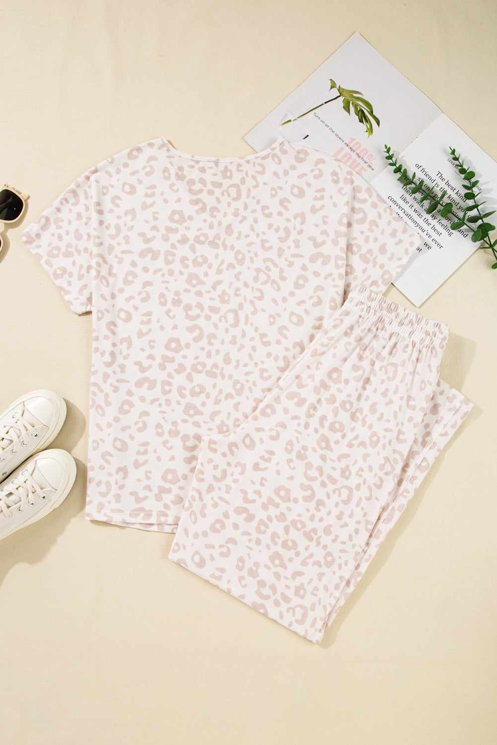 Cheetah V Neck Tee and Pants Lounge Set