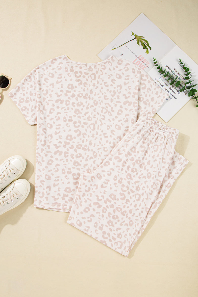 Cheetah V Neck Tee and Pants Lounge Set
