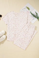 Cheetah V Neck Tee and Pants Lounge Set