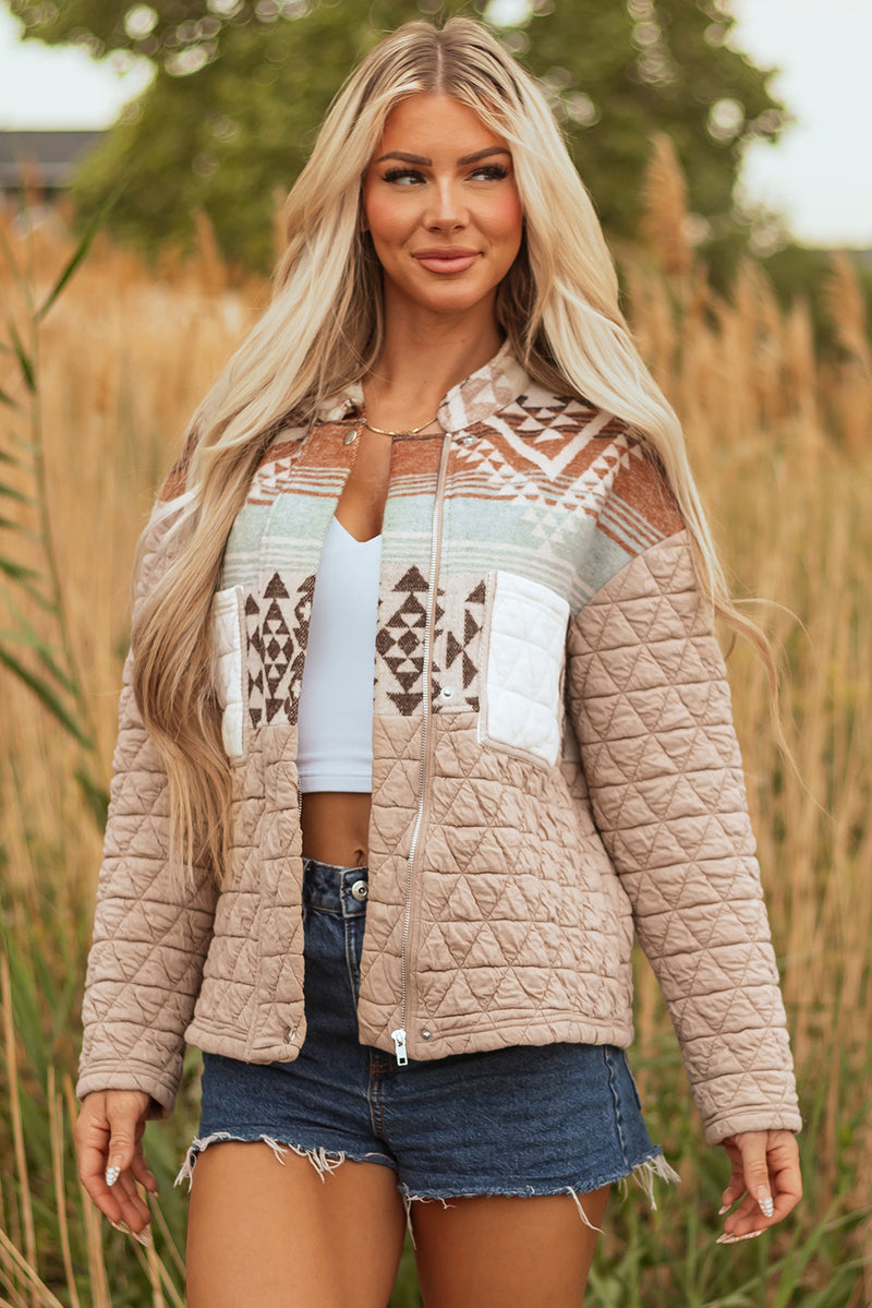 Light French Aztec Quilted Patchwork Western Fashion Jacket