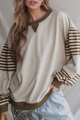 Parchment Striped Colorblock Patchwork Drop Shoulder Sweatshirt