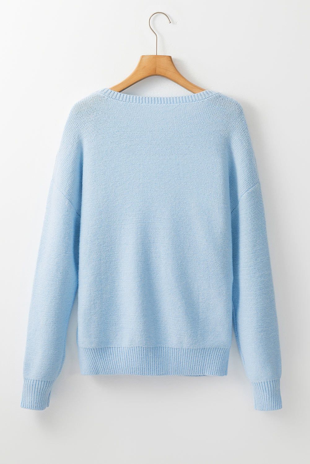 Soft Colored Knitted Flower Pattern Ribbed Edge Sweater