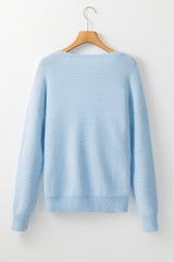 Soft Colored Knitted Flower Pattern Ribbed Edge Sweater