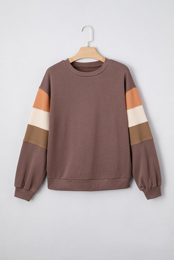 Color Block Drop Shoulder Pullover Casual Sweatshirt