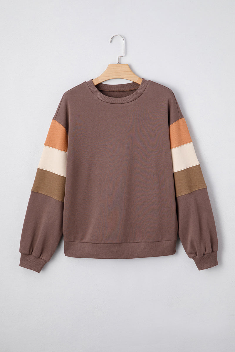 Color Block Drop Shoulder Pullover Casual Sweatshirt