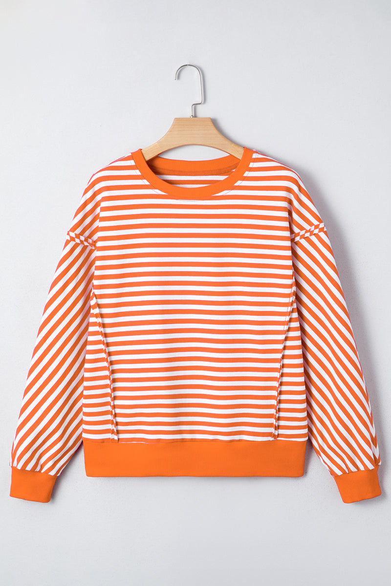 Stripe Exposed Seam Drop Shoulder Casual Pullover Top