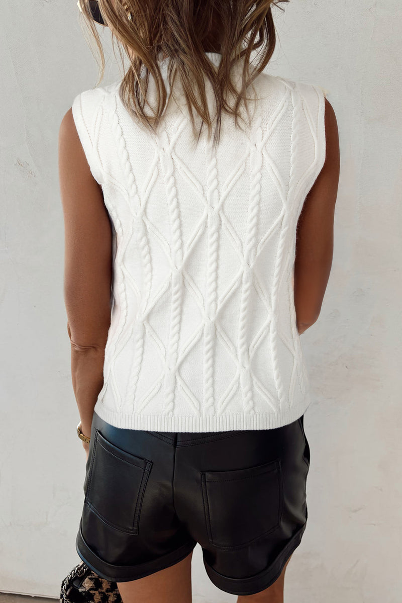 Crewneck Pearled High Neck Textured Knit Sweater Vest