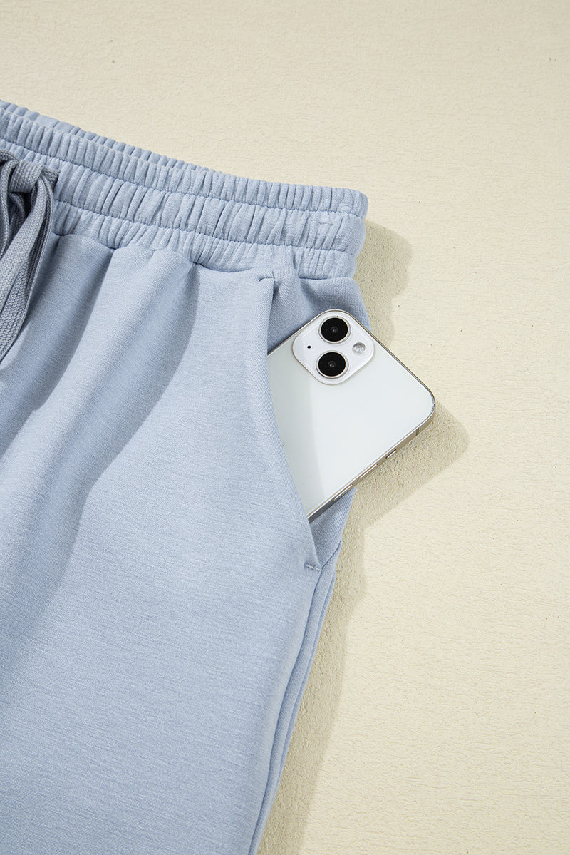 Blue Half Zip Thumbhole Sleeve Hoodie Active Pants 2pcs Outfit
