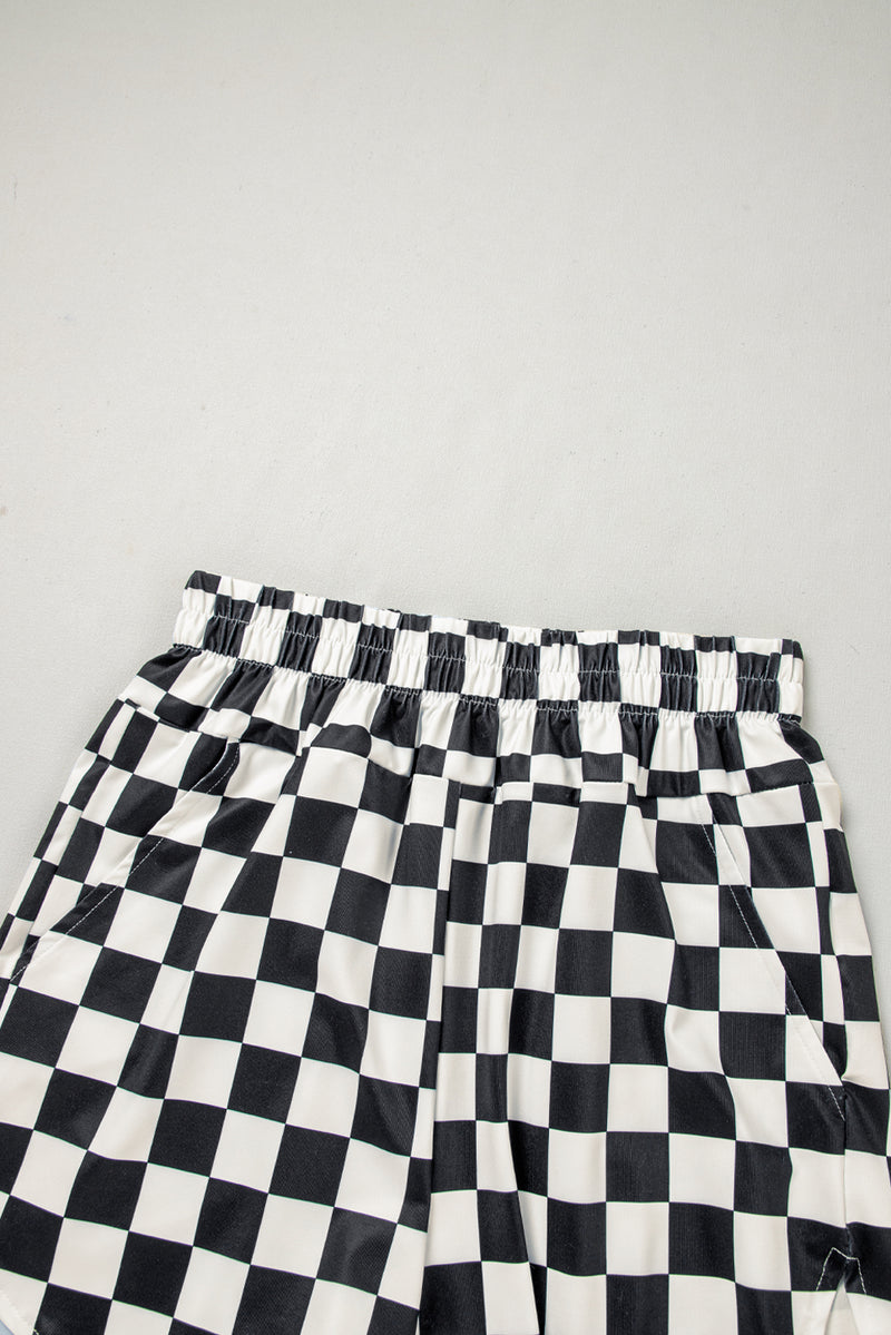 Checkered Print High Waist Casual Shorts