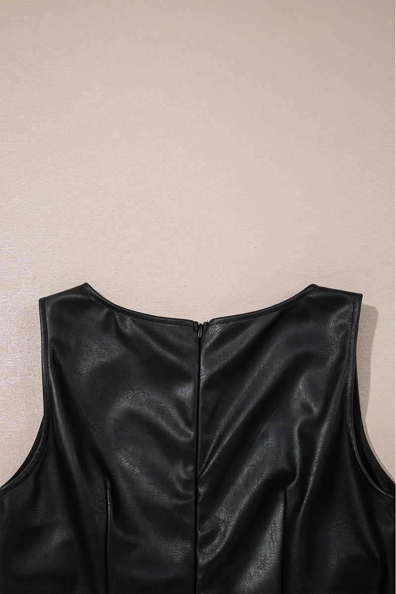 Vegan Leather Sleeveless Mini Dress