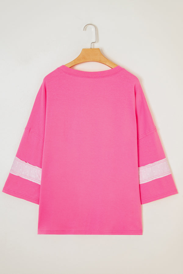 Star Patched Colorblock Raw Edge Bracelet Sleeve Plus Size Loose Tee