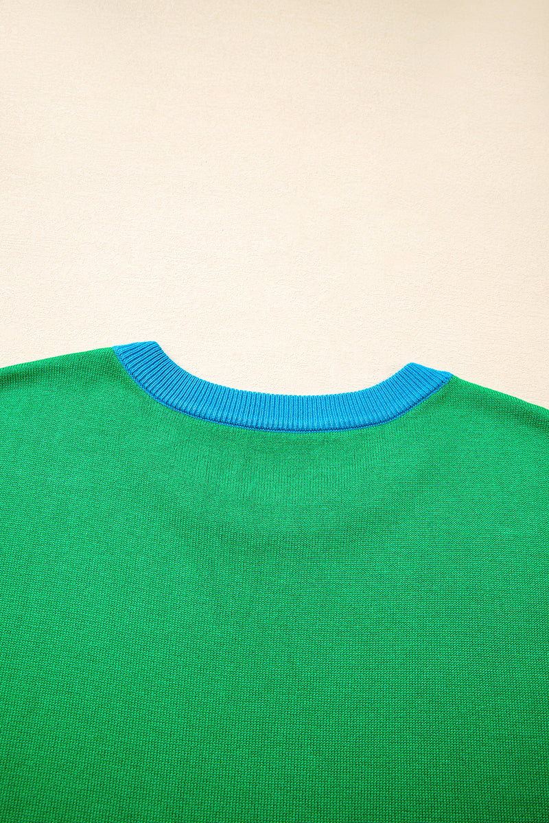 Contrast Trim Round Neck Short Sleeve Loose Knit Sweater