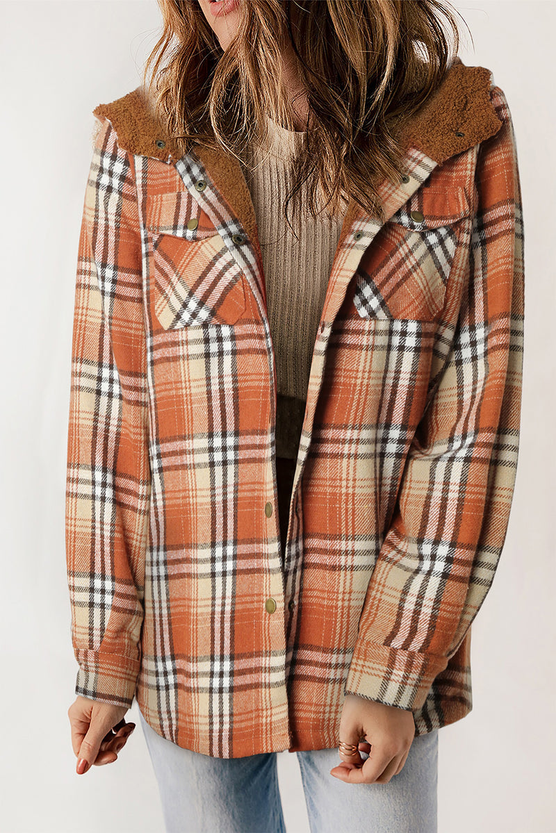 Coats and Jacket Plaid Pattern Sherpa Lined Hooded Shacket