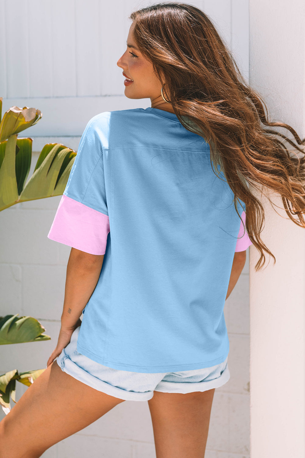 Frayed Denim Star Patched Oversize T Shirt