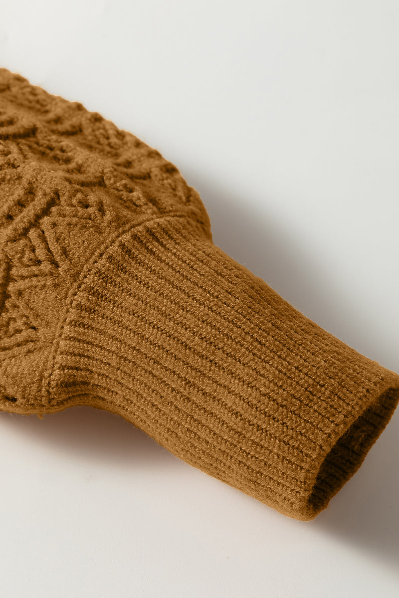 Hollow Out Crochet Ribbed Edge Balloon Sleeve Sweater