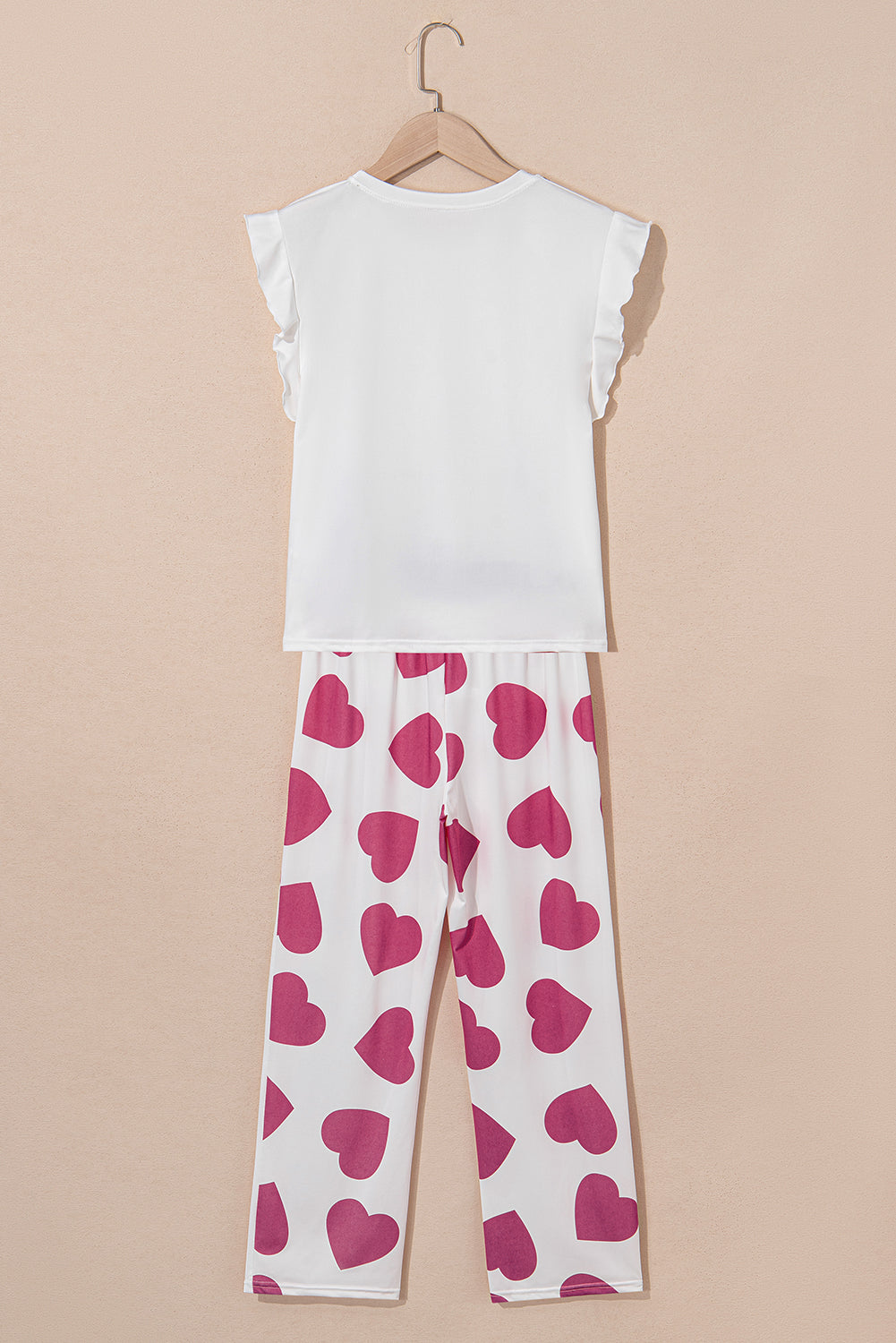 Ruffled Tank Top And Heart Print Pants Lounge Set