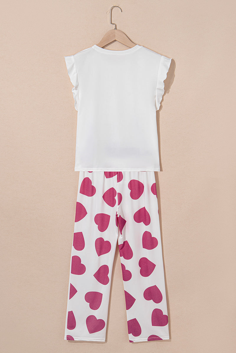 Ruffled Tank Top And Heart Print Pants Lounge Set