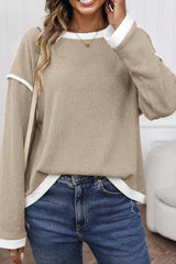 Contrast Color Trim Knit Drop Shoulder Loose Top