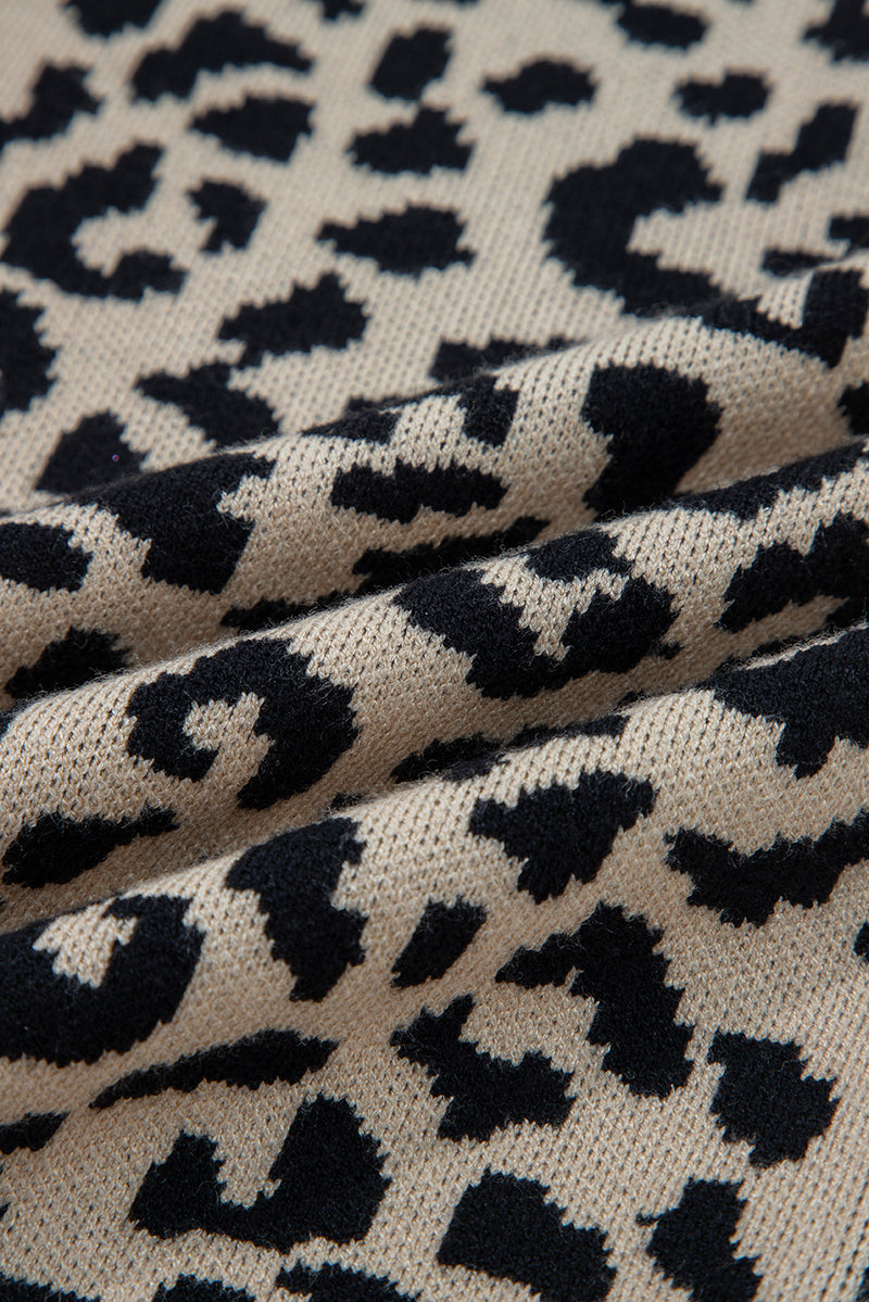 Leopard Drop Shoulder Chunky Knitted Cardigan Sweater