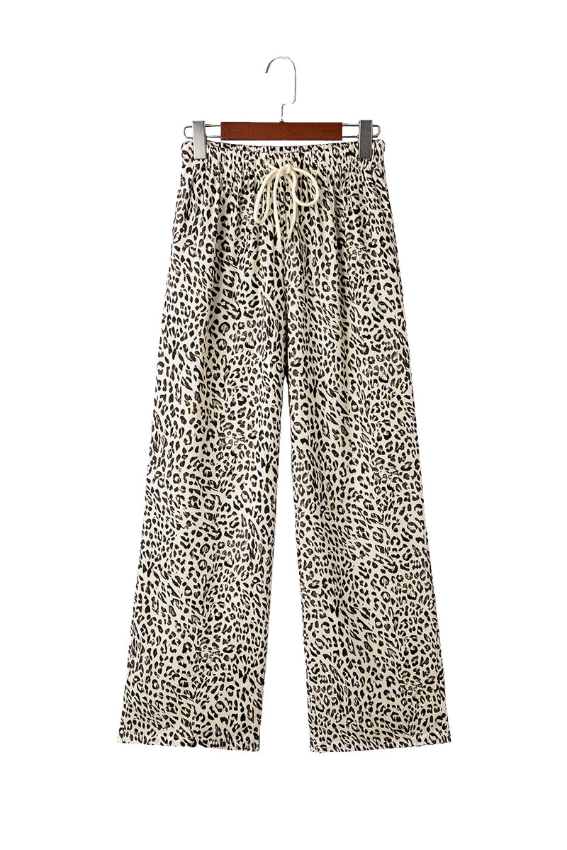 Leopard Drawstring Elastic Waistband Loose Pants