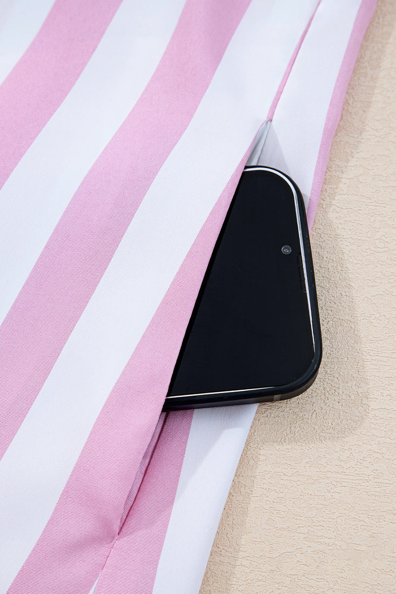 Stripe Bracelet Sleeve Buttons Loose Mini Dress