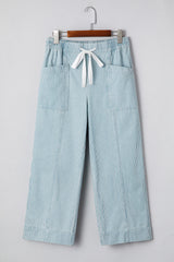 Stripe Mid Rise Drawstring Waist Jeans