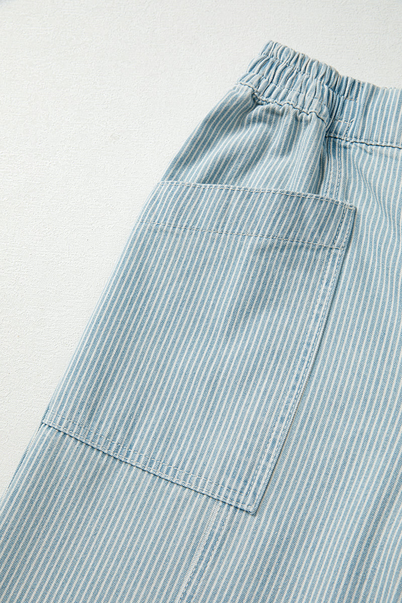 Stripe Mid Rise Drawstring Waist Jeans
