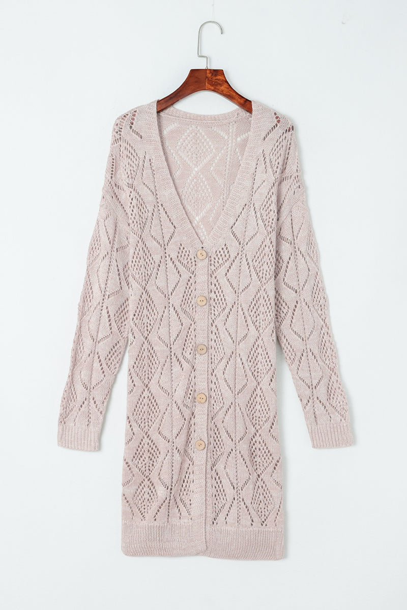 Solid Hollow-out Openwork Knit Cardigan