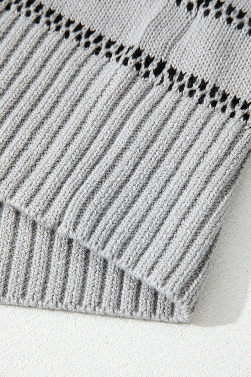 Stripe Button Front Ribbed Trim Short Cardigan