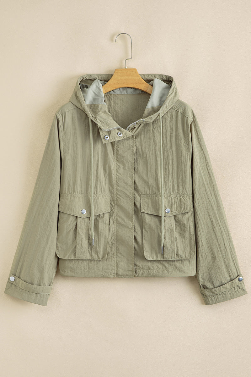 Zipped Pocket Cropped Hooded Utility Jacket