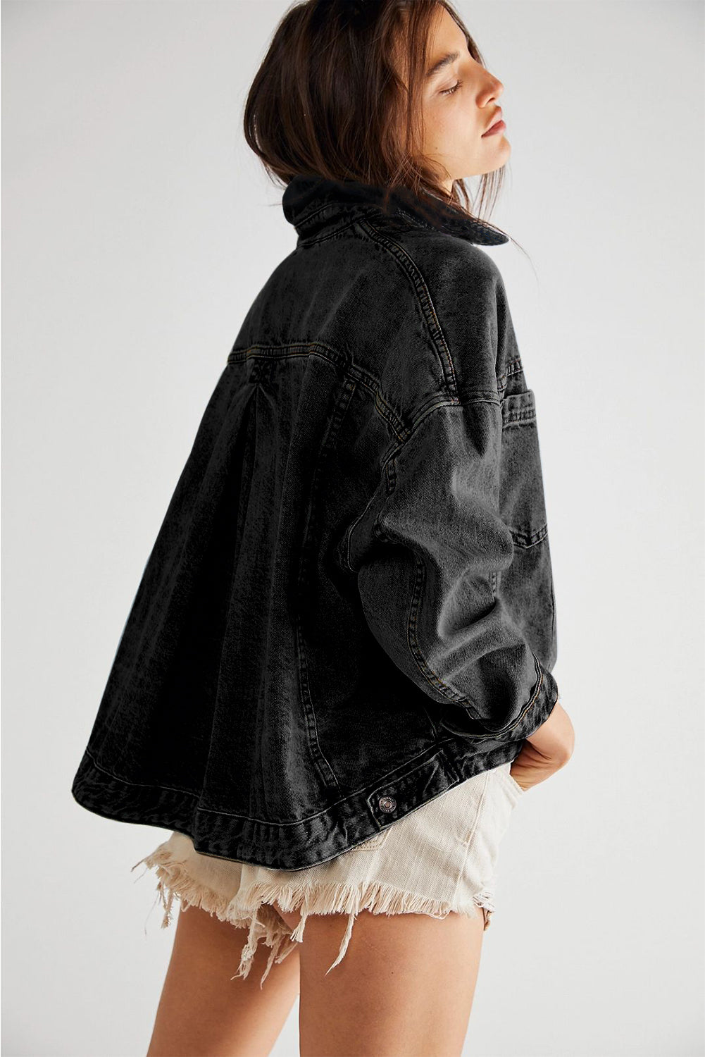 Stripe Washed Oversize Pocketed Denim Jacket