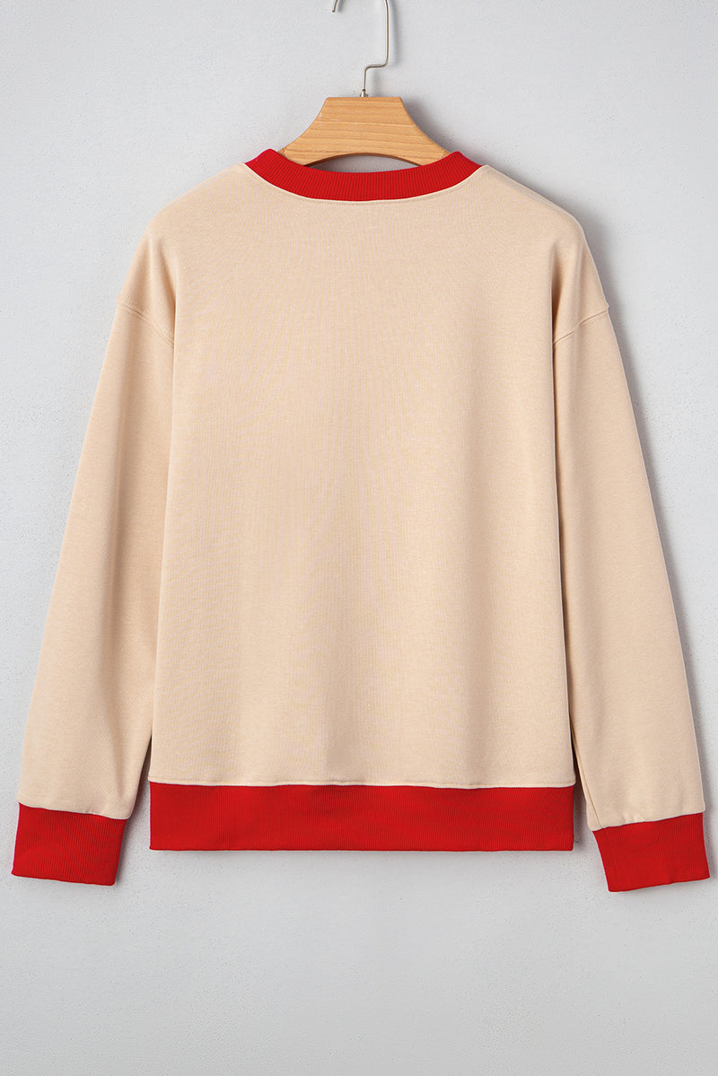 GAME DAY Letter Graphic Varsity Striped Detail Baggy Sweatshirt