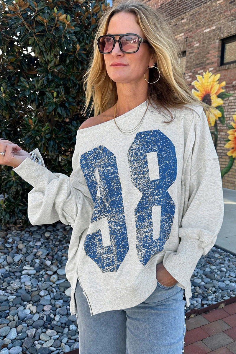Faded Varsity Print Loose Pullover Top