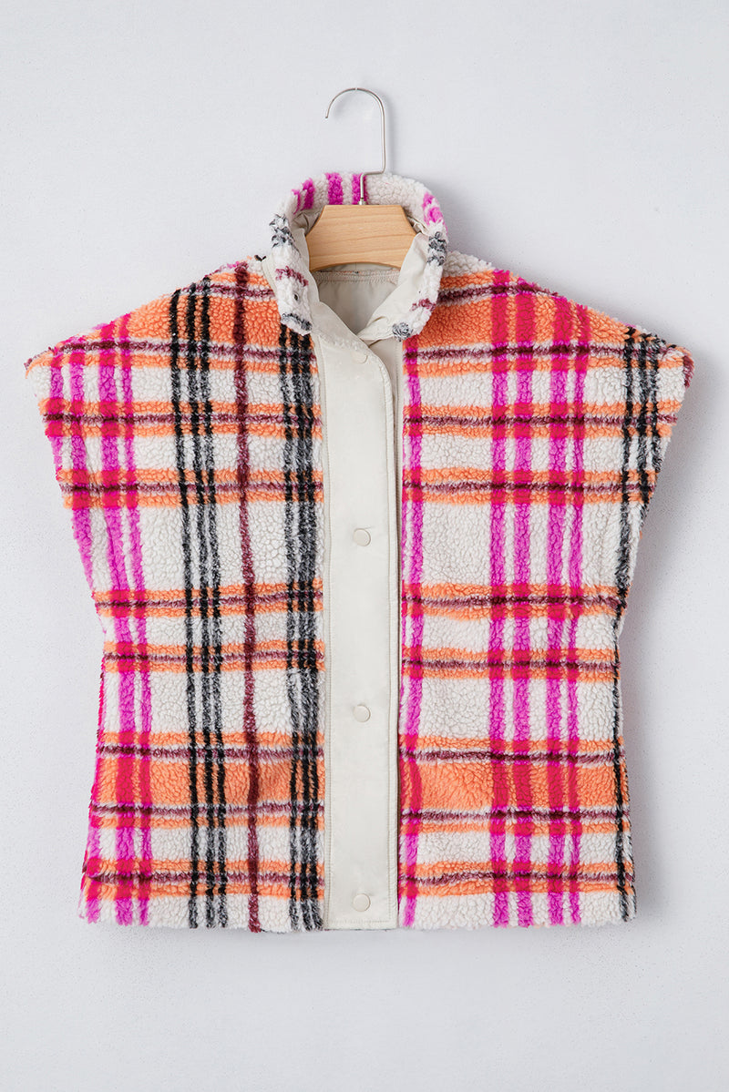 Rose Sherpa Plaid Jacket Vest