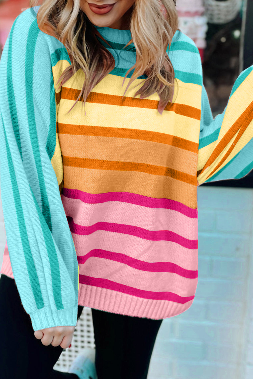 Stripe Gradient Striped Ribbed Edge Loose Sweater