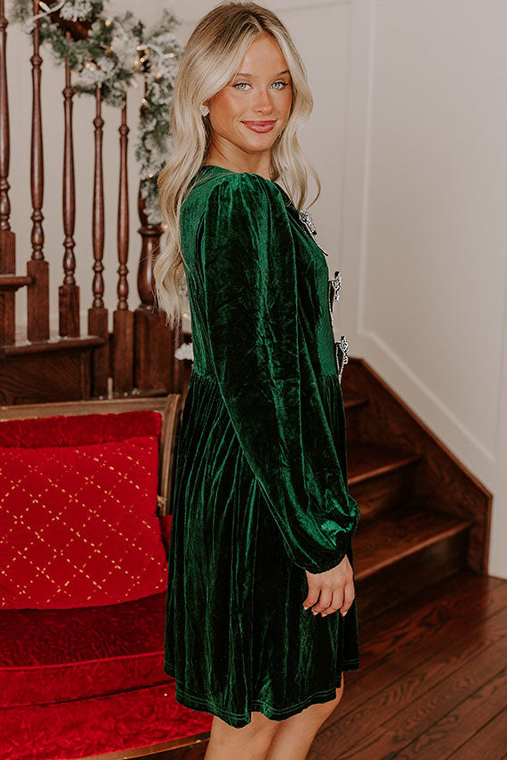 Bowknot Decor High Waist Velvet Mini Dress