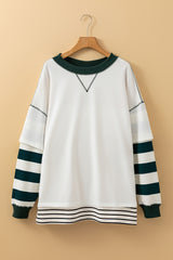 Stripe Colorblock Sleeve Exposed Seam Fake-2-Piece Sweatshirt