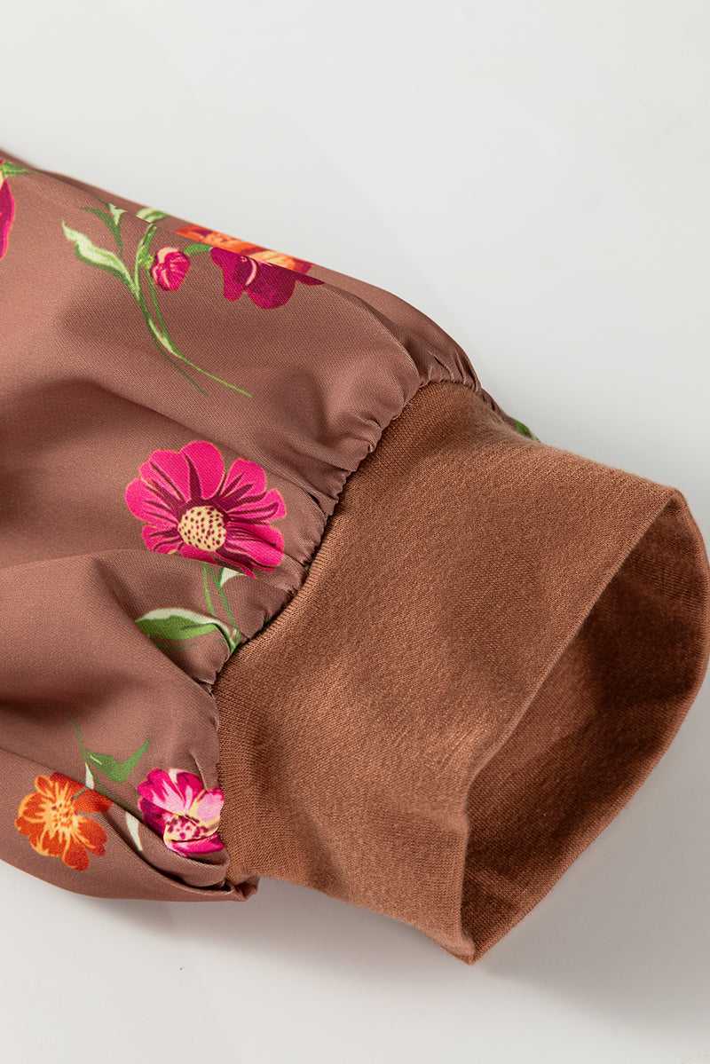 Floral Sleeve Patchwork Round Neck Plus Blouse