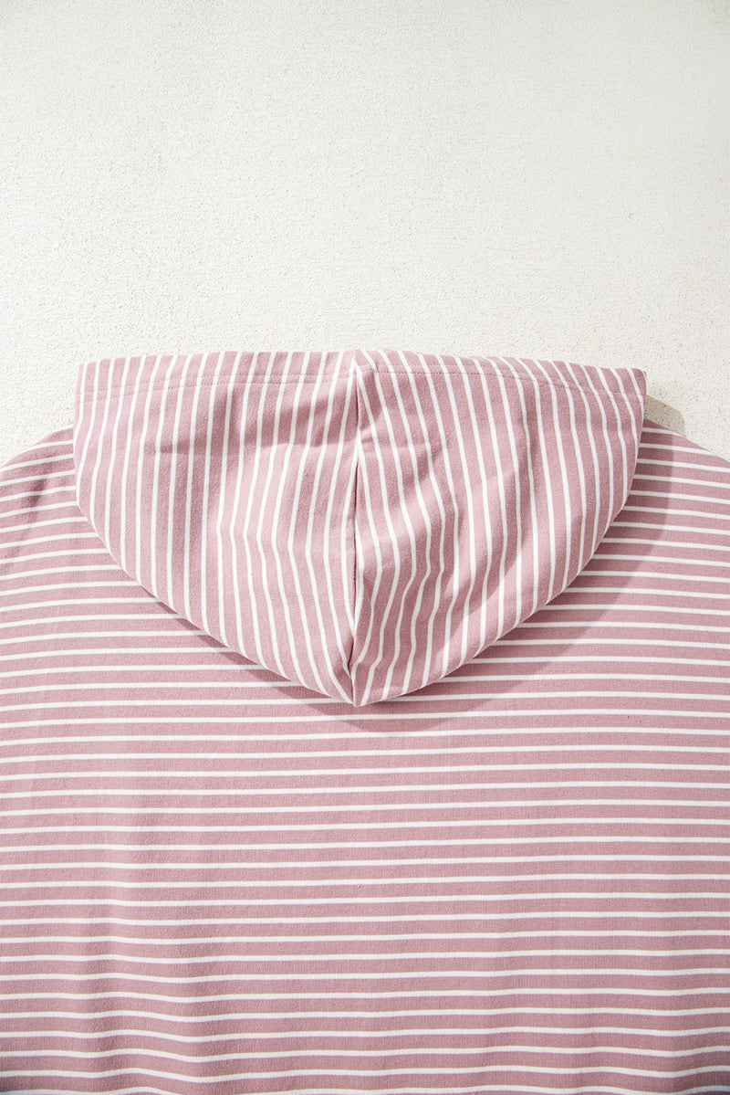 Stripe Thumbhole Side Slits Drop Shoulder Loose Fit Hoodie