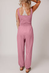 Lace-up Elastic Waist Sleeveless Square Neck Jumpsuit